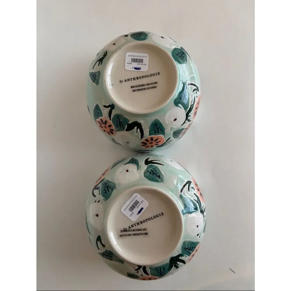 NWT Anthropologie Mathilde Turquoise Hand Painted Bowls Set Of 2